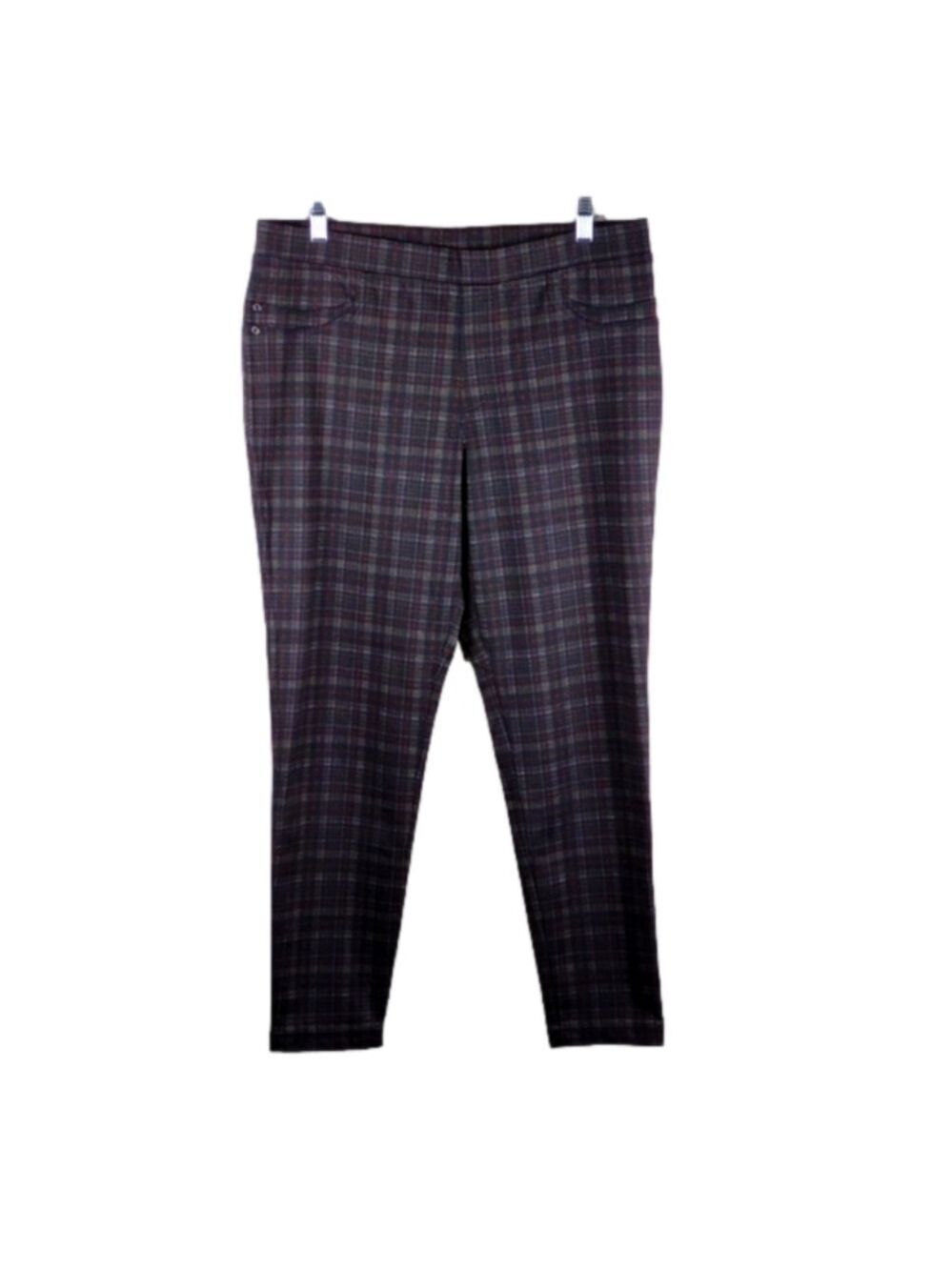 Talbots Petite Black Checkered Plaid High Rise Pull On Straight Leg Ankle Pant